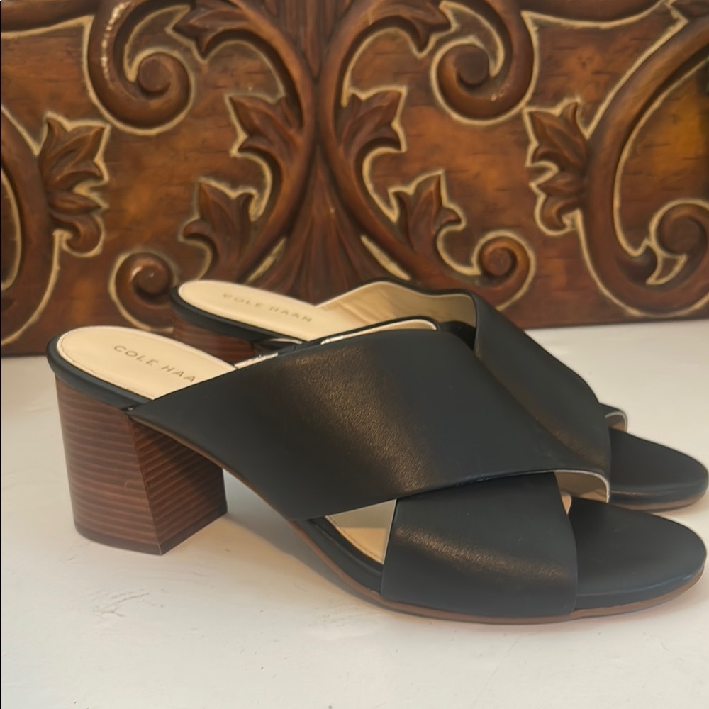 Cole Haan Women's Black Leather Block Heel Sandals